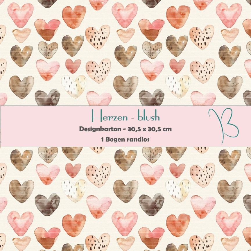 Herzen - blush - Designkarton - 30,5 x 30,5 cm - randlos - 1 Bogen