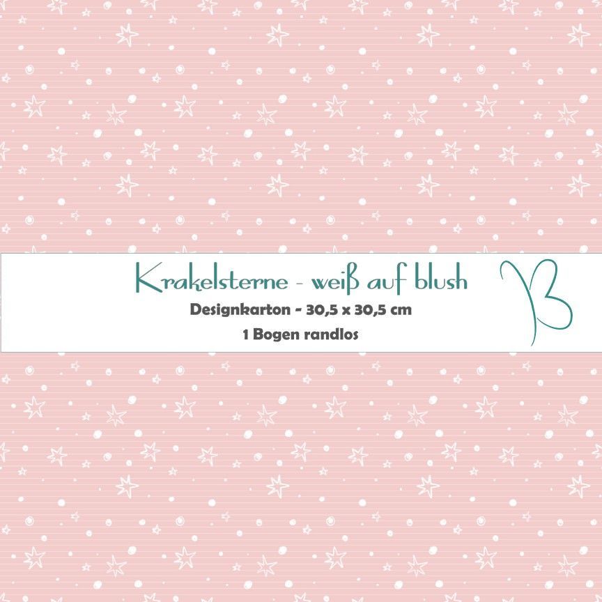 Krakelsterne - weiß auf blush - Designkarton - 30,5 x 30,5 cm - randlos - 1 Bogen