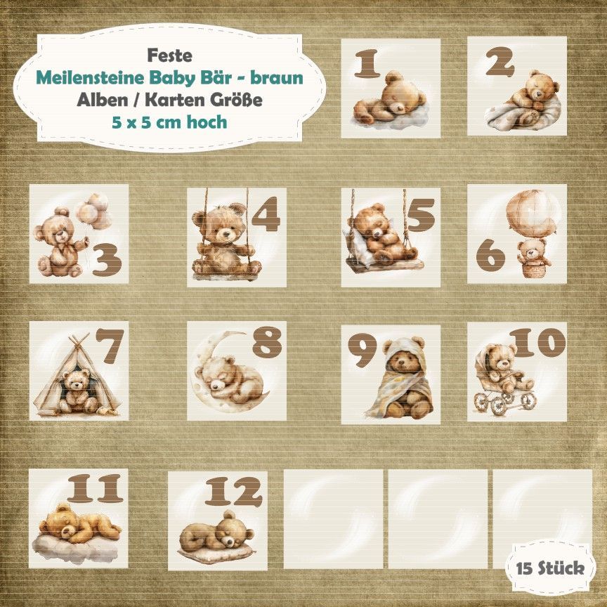 Meilensteine Baby Bär - braun- Alben / Karten Größe - 15 Stanzteile - Die Cut