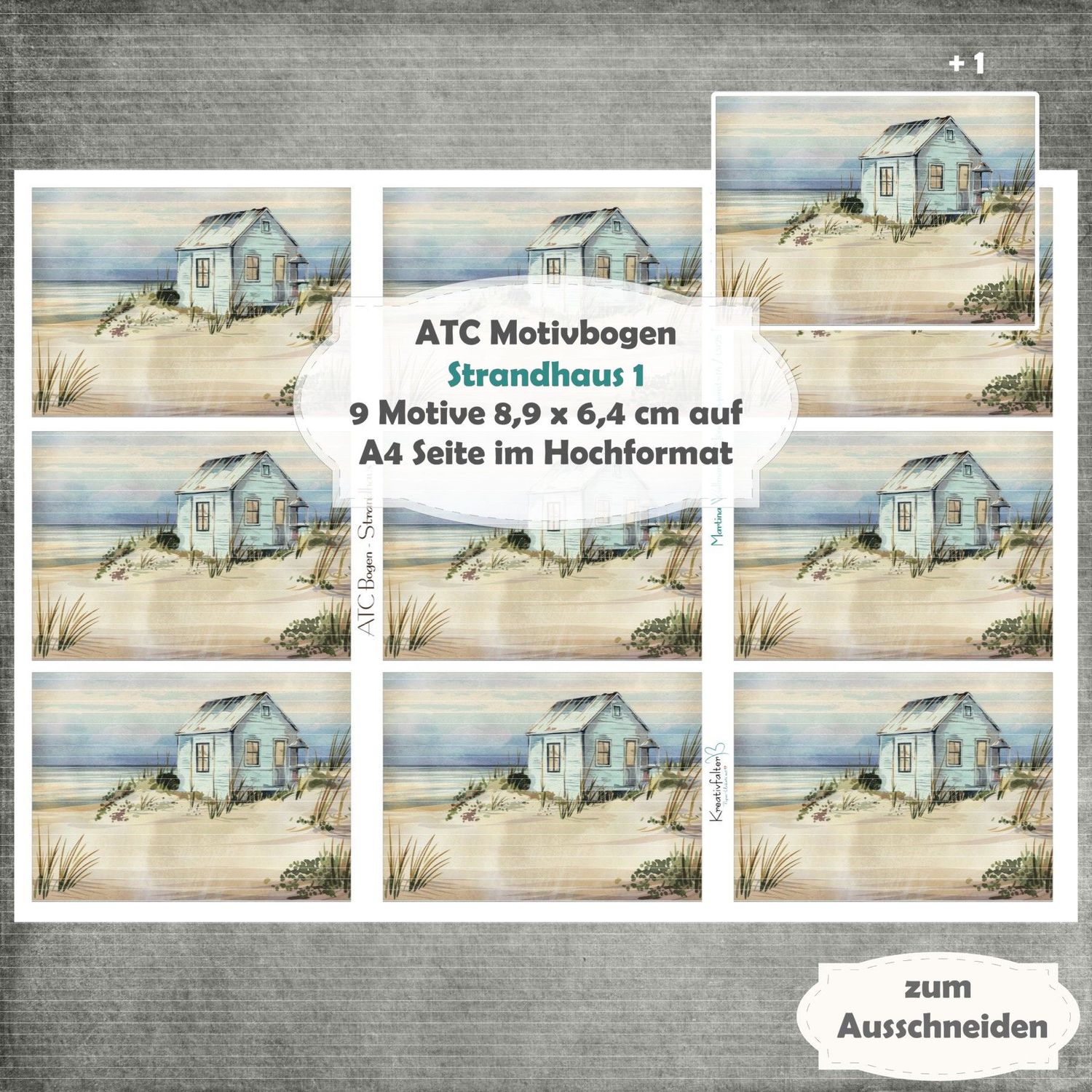 Strandhaus 1 - ATC Motivbogen - A4 Hochformat - 1 Seite mit 9 Motiven
