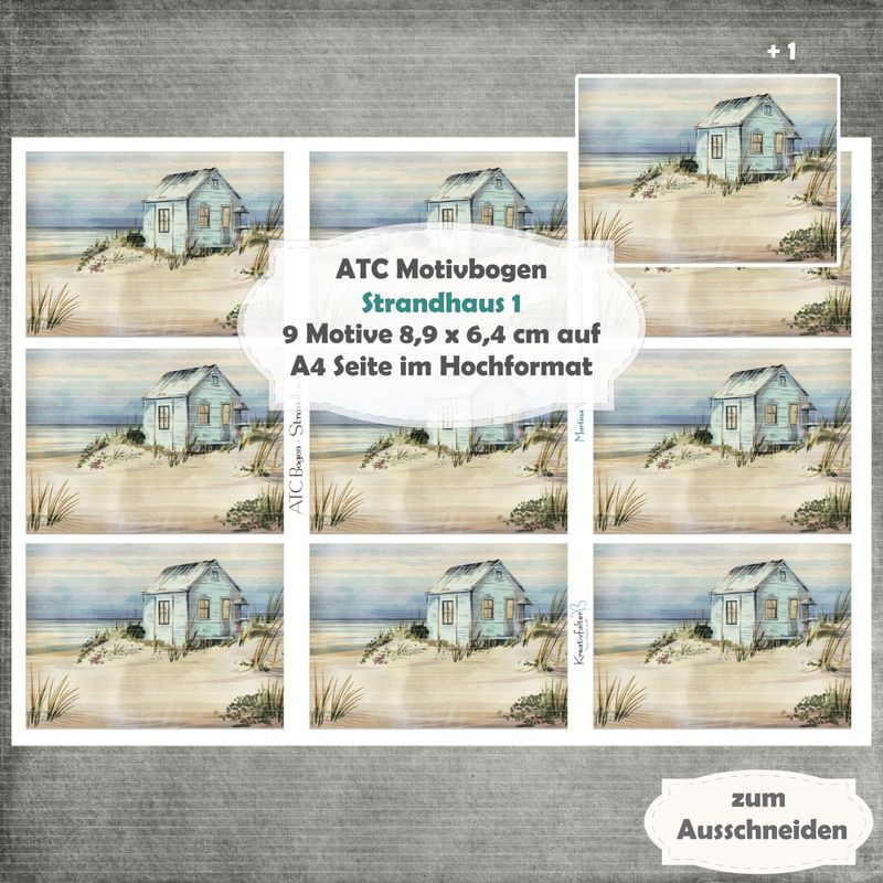 Strandhaus 1 - ATC Motivbogen - A4 Hochformat - 1 Seite mit 9 Motiven Strandhaus 1 - ATC Motivbogen - A4 Hochformat - 1 Seite mit 9 Motiven