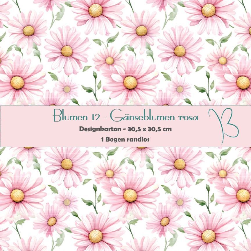 Blumen 12 - Gänseblumen rosa - Designkarton - 30,5 x 30,5 cm - randlos - 1 Bogen