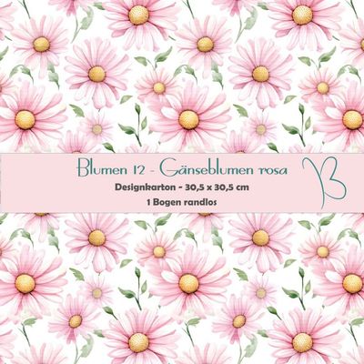 Blumen 12 - Gänseblumen rosa - Designkarton - 30,5 x 30,5 cm - randlos - 1 Bogen