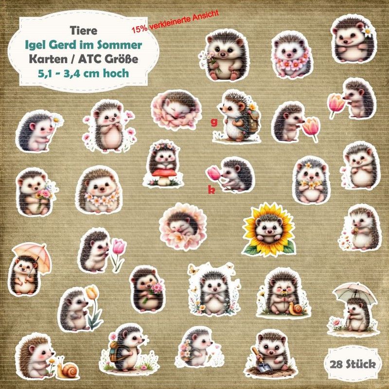Igel Gerd im Sommer - Karten / ATC Größe - 28 Stanzteile - Die Cut Igel Gerd im Sommer - Karten / ATC Größe - 28 Stanzteile - Die Cut