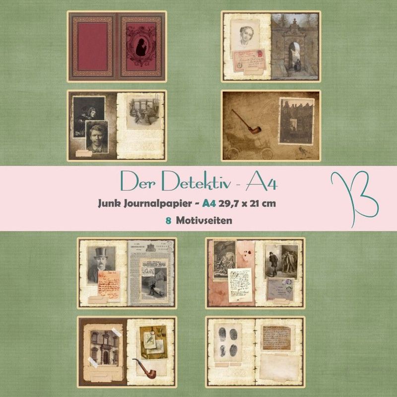 Der Detektiv - A4 - Junk Journal Seiten - quer - 8 Seiten Der Detektiv - A4 - Junk Journal Seiten - quer - 8 Seiten
