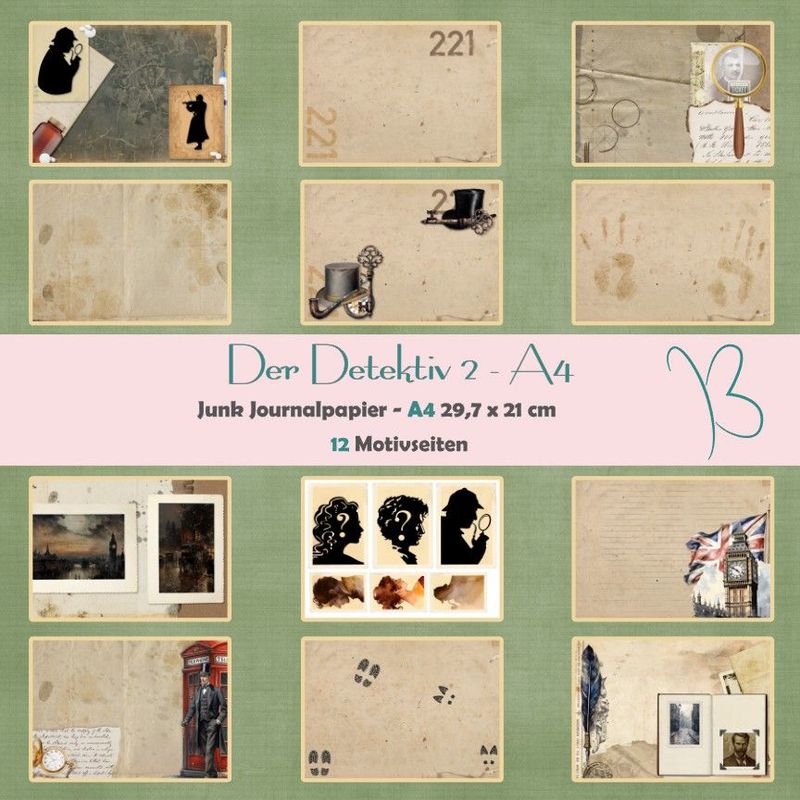 Der Detektiv 2 - A4 - Junk Journal Seiten - quer - 12 Seiten Der Detektiv 2 - A4 - Junk Journal Seiten - quer - 12 Seiten
