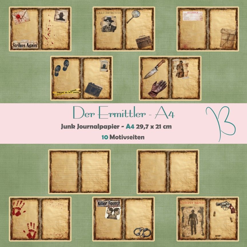 Der Ermittler - A4 - Junk Journal Seiten - quer - 10 Seiten