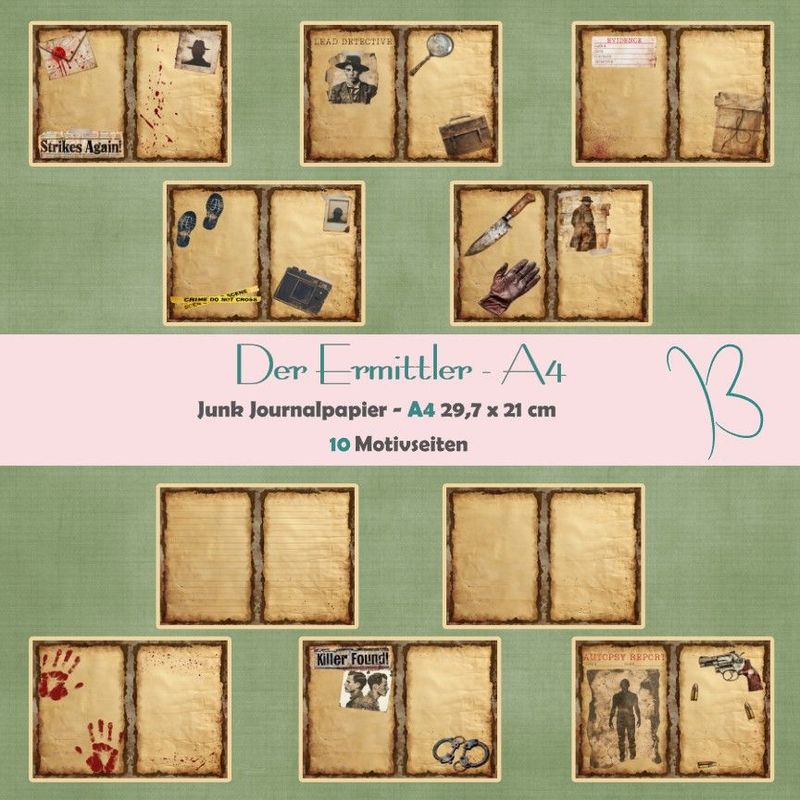 Der Ermittler - A4 - Junk Journal Seiten - quer - 10 Seiten Der Ermittler - A4 - Junk Journal Seiten - quer - 10 Seiten