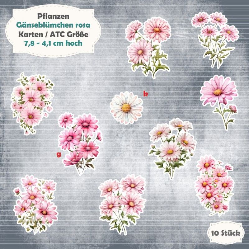 Gänseblümchen rosa - Alben / Karten / ATC Größe - 10 Stanzteile - Die Cuts Gänseblümchen rosa - Alben / Karten / ATC Größe - 10 Stanzteile - Die Cuts