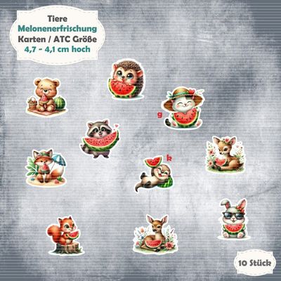 Melonenerfrischung - Tiermix - Karten / ATC Größe - 10 Stanzteile - Die Cut Melonenerfrischung - Tiermix - Karten / ATC Größe - 10 Stanzteile - Die Cut
