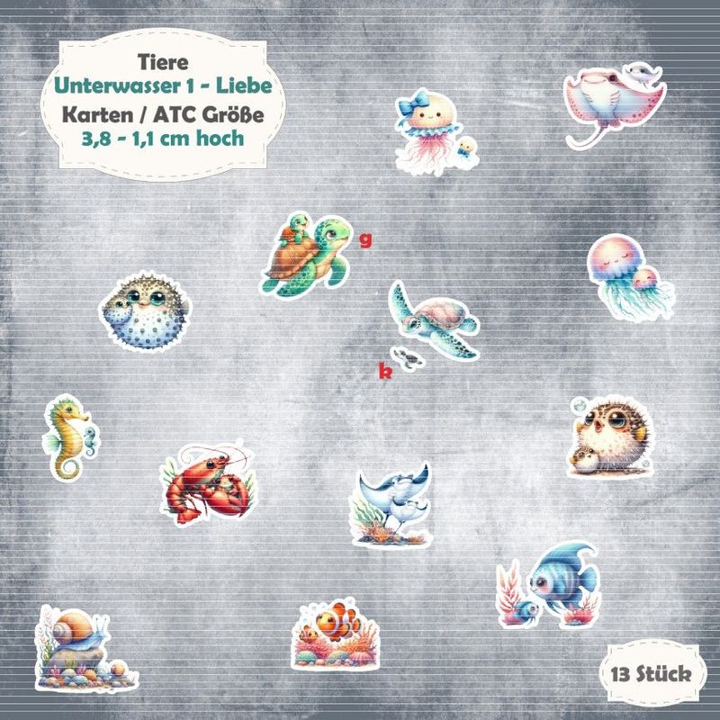 Unterwasser 1 - Liebe - Tiermix - Karten / ATC Größe - 14 Stanzteile - Die Cut Unterwasser 1 - Liebe - Tiermix - Karten / ATC Größe - 14 Stanzteile - Die Cut