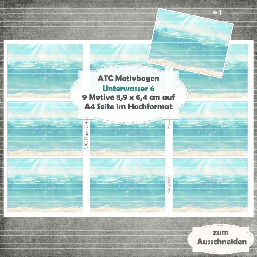 Unterwasser 6 - ATC Motivbogen - A4 Hochformat - 1 Seite mit 9 Motiven