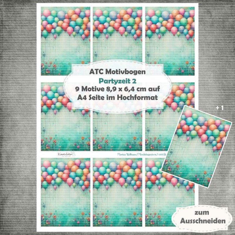 Partyzeit 2 - ATC Motivbogen - A4 Hochformat - 1 Seite mit 9 Motiven Partyzeit 2 - ATC Motivbogen - A4 Hochformat - 1 Seite mit 9 Motiven