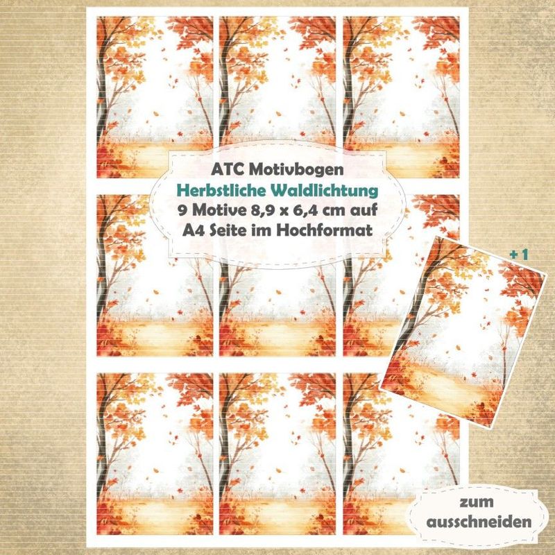 Herbstliche Waldlichtung - ATC Motivbogen - A4 Hochformat - 1 Seite mit 9 Motiven Herbstliche Waldlichtung - ATC Motivbogen - A4 Hochformat - 1 Seite mit 9 Motiven