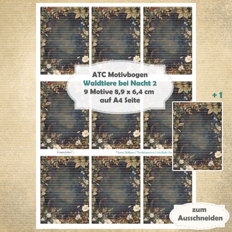 Waldltiere bei Nacht 2 - ATC Motivbogen - A4 Hochformat - 1 Seite mit 9 Motiven Waldltiere bei Nacht 2 - ATC Motivbogen - A4 Hochformat - 1 Seite mit 9 Motiven