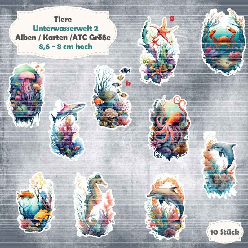 Unterwasserwelt 2 - Tiermix - Alben / Karten / ATC Größe - 10 Stanzteile - Die Cut Unterwasserwelt 2 - Tiermix - Alben / Karten / ATC Größe - 10 Stanzteile - Die Cut