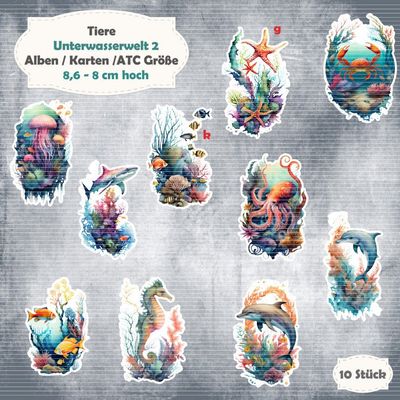 Unterwasserwelt 2 - Tiermix - Alben / Karten / ATC Größe - 10 Stanzteile - Die Cut Unterwasserwelt 2 - Tiermix - Alben / Karten / ATC Größe - 10 Stanzteile - Die Cut