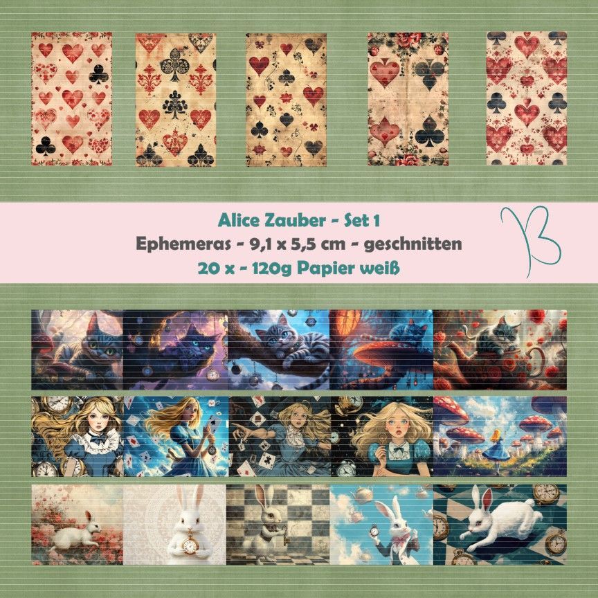Alice Zauber -  Set 1 - Ephemera - 20 Designs - 9,1 x 5,5 cm