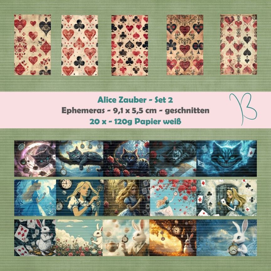 Alice Zauber -  Set 2 - Ephemera - 20 Designs - 9,1 x 5,5 cm