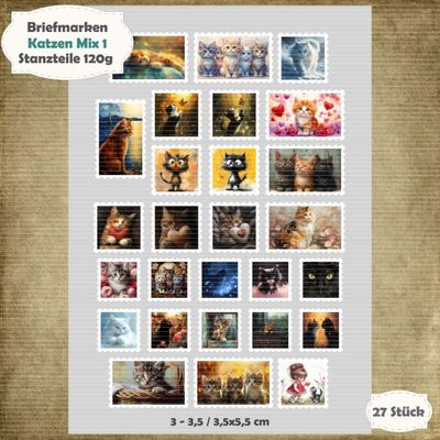 Katzen Mix 1 - Briefmarken - 27 Teile - geschnitten Katzen Mix 1 - Briefmarken - 27 Teile - geschnitten