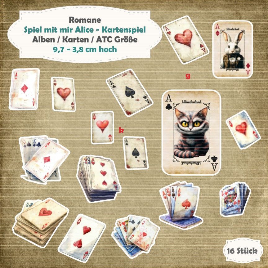 Spiel mit mir Alice - Kartenspiel - Alben / Karten /  ATC Größe - 16 Stanzteile - Die Cut