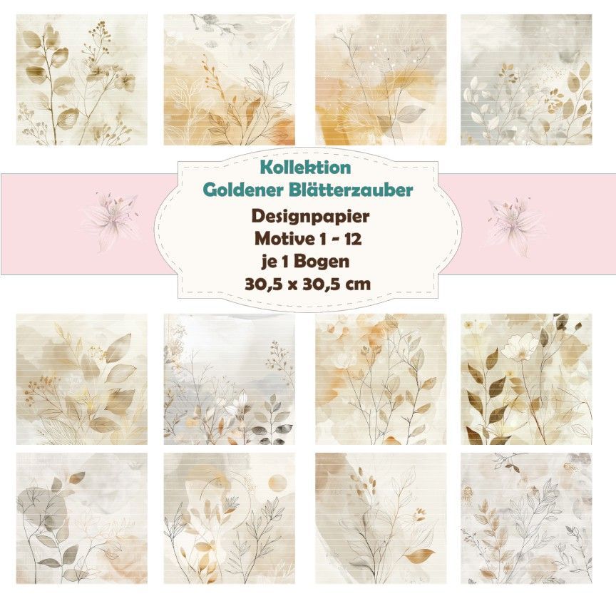 Kollektion Goldener Blätterzauber - Designkarton - 30,5 x 30,5 cm - randlos - 1 Bogen