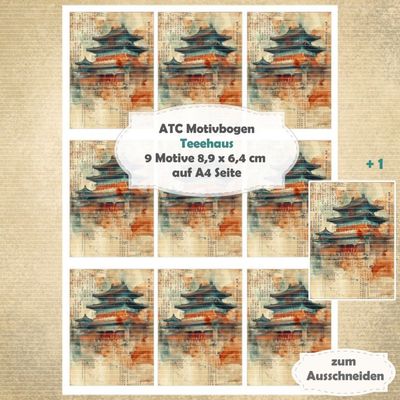 Teehaus - ATC Motivbogen - A4 Hochformat - 1 Seite mit 9 Motiven