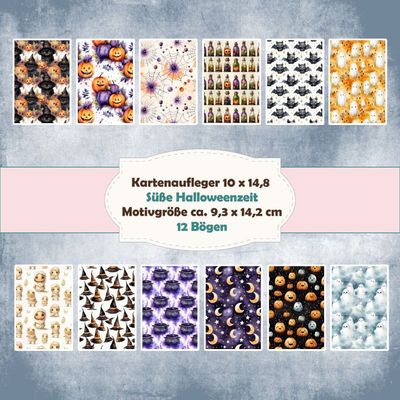 Süße Halloweenzeit - Kartenaufleger- 10 x 15 hochkant/250g - 12 Bögen