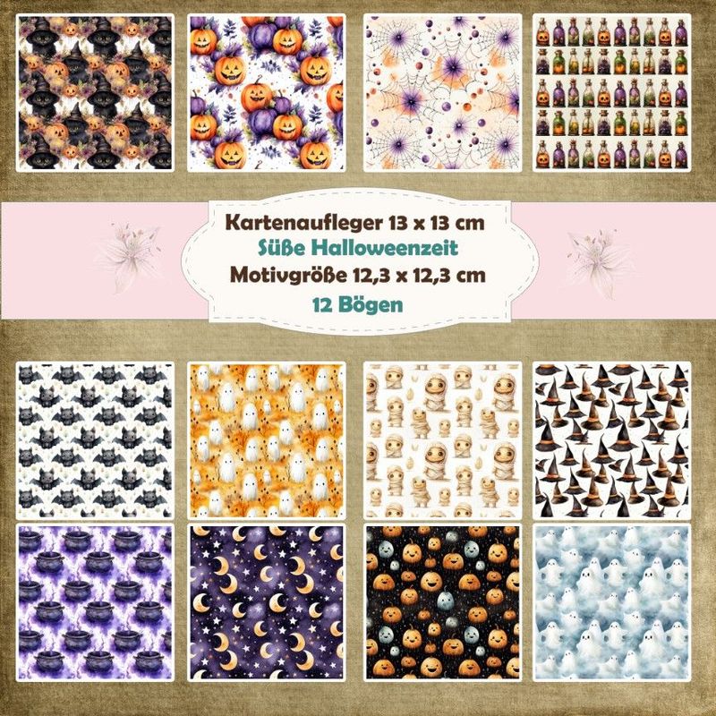 Süße Halloweenzeit - Kartenaufleger - 13 x 13 cm /210g - 12 Bögen Süße Halloweenzeit - Kartenaufleger - 13 x 13 cm /210g - 12 Bögen