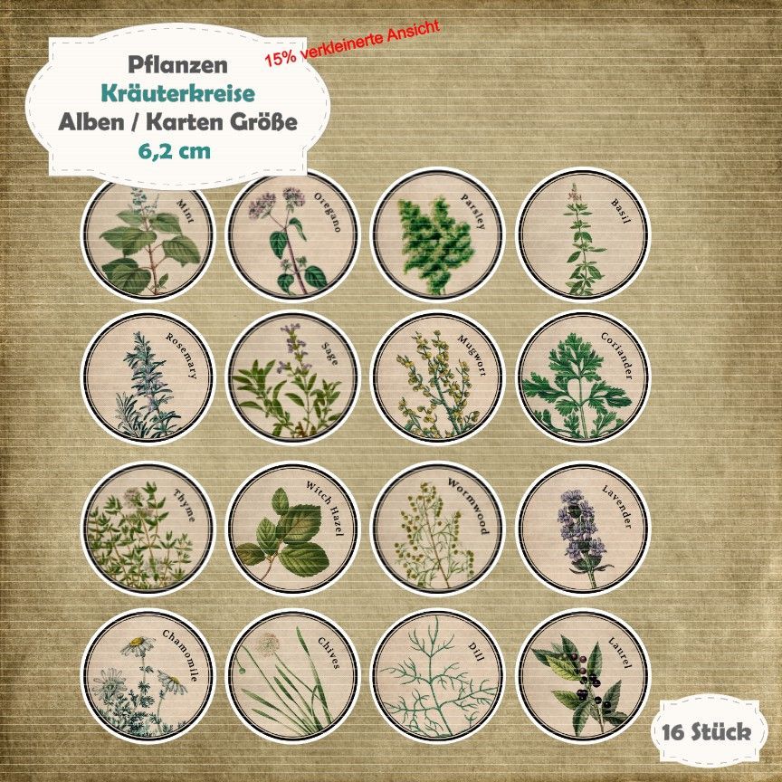 Kräuterkreise - Alben / Karten /  ATC Größe - 16 Stanzteile - Die Cut
