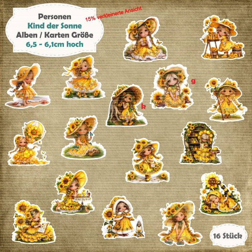 Kind der Sonne - Alben / Karten /  ATC Größe - 16 Stanzteile - Die Cut