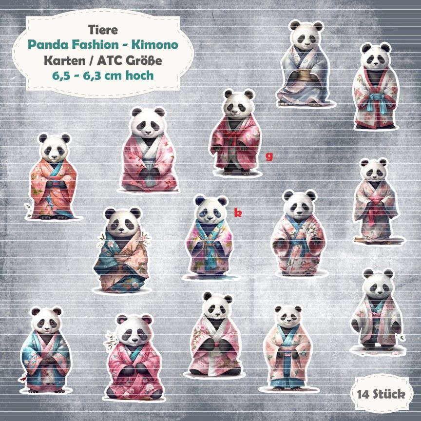 Panda Fashion - Kimono - Karten / ATC Größe - 14 Stanzteile - Die Cut