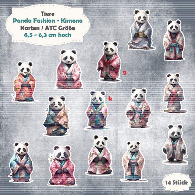 Panda Fashion - Kimono - Karten / ATC Größe - 14 Stanzteile - Die Cut Panda Fashion - Kimono - Karten / ATC Größe - 14 Stanzteile - Die Cut