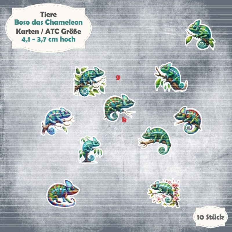 Boso das Chameleon - Karten / ATC Größe - 10 Stanzteile - Die Cut Boso das Chameleon - Karten / ATC Größe - 10 Stanzteile - Die Cut