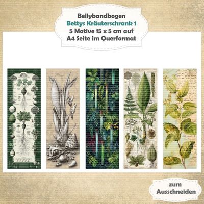 Bettys Kräuterschrank 1 - Bellybandbogen - Lesezeichen - A4 quer - 1 Seite mit 5 Motiven Bettys Kräuterschrank 1 - Bellybandbogen - Lesezeichen - A4 quer - 1 Seite mit 5 Motiven