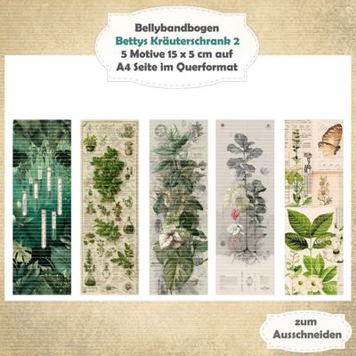 Bettys Kräuterschrank 2 - Bellybandbogen - Lesezeichen - A4 quer - 1 Seite mit 5 Motiven Bettys Kräuterschrank 2 - Bellybandbogen - Lesezeichen - A4 quer - 1 Seite mit 5 Motiven