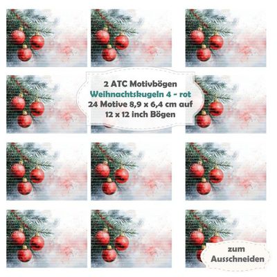 Weihnachtskugeln 4 - rot - 2 ATC Motivbögen - 12x12 Inch - 1 Seite mit 12 Motiven Weihnachtskugeln 4 - rot - 2 ATC Motivbögen - 12x12 Inch - 1 Seite mit 12 Motiven