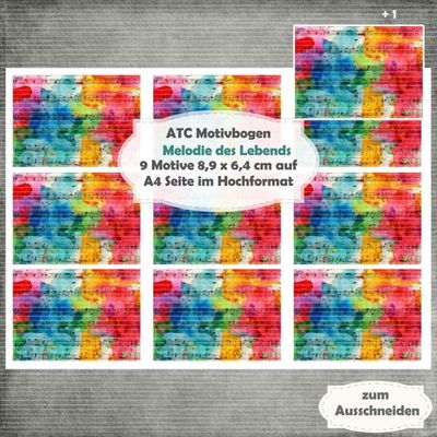 Melodie des Lebends - ATC Motivbogen - A4 Hochformat - 1 Seite mit 9 Motiven