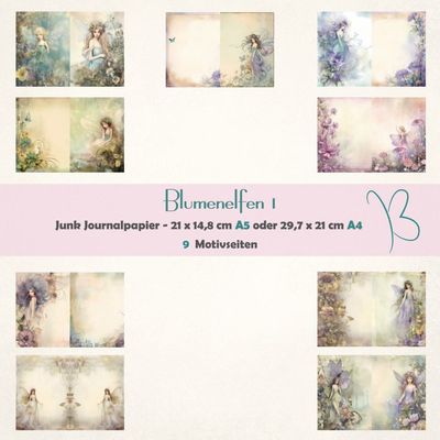 Blumenelfen 1 - A4 oder A5 - Junk Journal Seiten - quer - 9 Seiten Blumenelfen 1 - A4 oder A5 - Junk Journal Seiten - quer - 9 Seiten