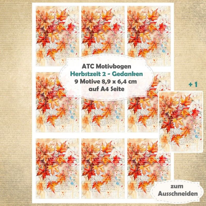 Herbstzeit 2 - Gedanken - ATC Motivbogen - A4 Hochformat - 1 Seite mit 9 Motiven Herbstzeit 2 - Gedanken - ATC Motivbogen - A4 Hochformat - 1 Seite mit 9 Motiven
