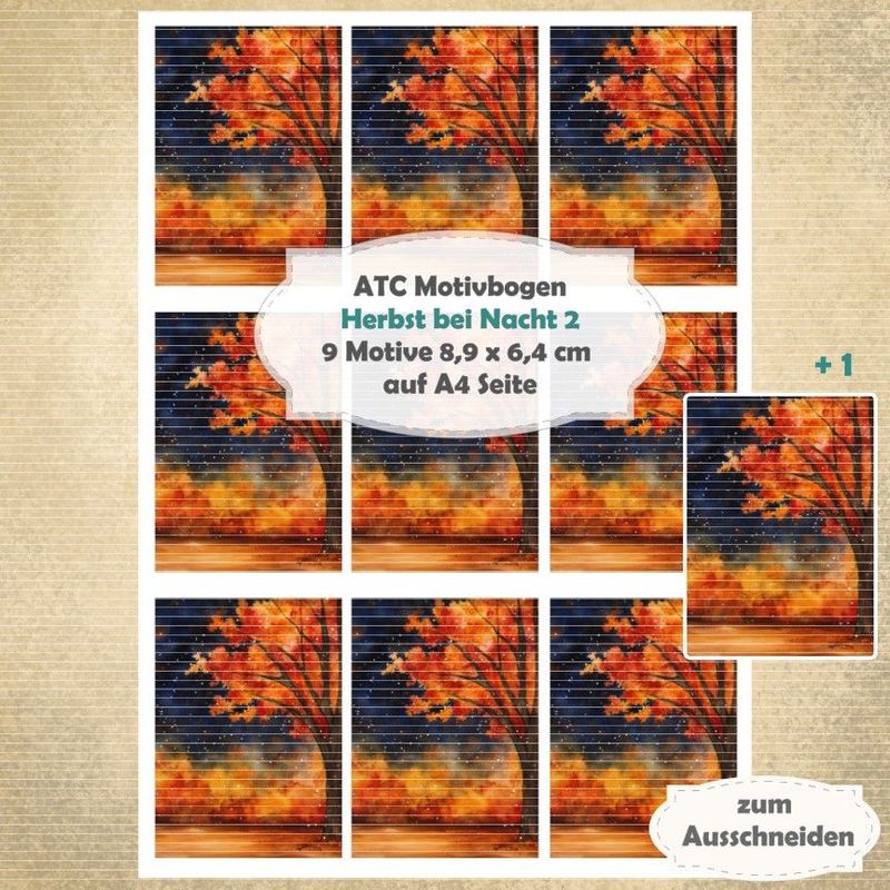 Herbst bei Nacht 2 - ATC Motivbogen - A4 Hochformat - 1 Seite mit 9 Motiven Herbst bei Nacht 2 - ATC Motivbogen - A4 Hochformat - 1 Seite mit 9 Motiven