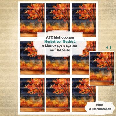 Herbst bei Nacht 2 - ATC Motivbogen - A4 Hochformat - 1 Seite mit 9 Motiven Herbst bei Nacht 2 - ATC Motivbogen - A4 Hochformat - 1 Seite mit 9 Motiven