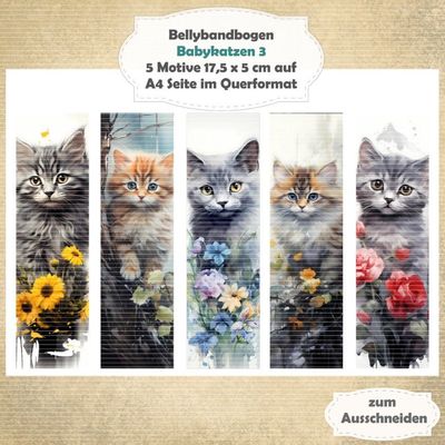Babykatzen 3 - Bellybandbogen - Lesezeichen - A4 quer - 1 Seite mit 5 Motiven Babykatzen 3 - Bellybandbogen - Lesezeichen - A4 quer - 1 Seite mit 5 Motiven