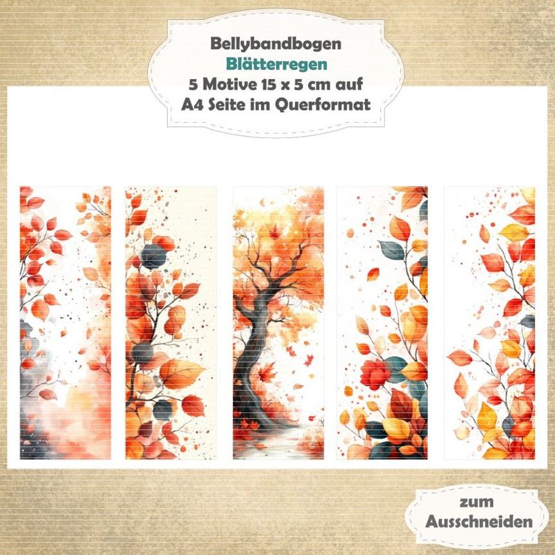 Blätterregen - Bellybandbogen - Lesezeichen - A4 quer - 1 Seite mit 5 Motiven Blätterregen - Bellybandbogen - Lesezeichen - A4 quer - 1 Seite mit 5 Motiven