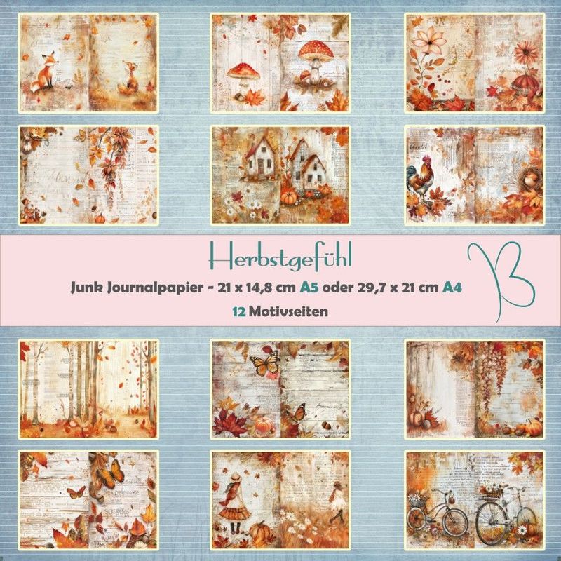 Herbstgefühl - A4 oder A5 - Junk Journal Seiten - quer - 12 Seiten Herbstgefühl - A4 oder A5 - Junk Journal Seiten - quer - 12 Seiten