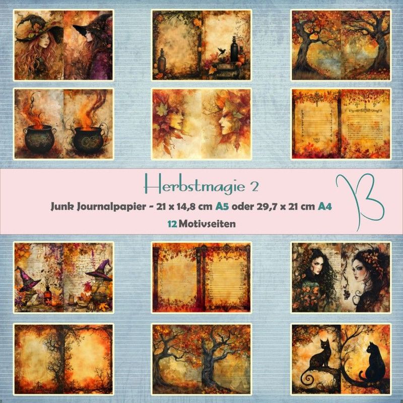 Herbstmagie 2 - A4 oder A5 - Junk Journal Seiten - quer - 12 Seiten Herbstmagie 2 - A4 oder A5 - Junk Journal Seiten - quer - 12 Seiten