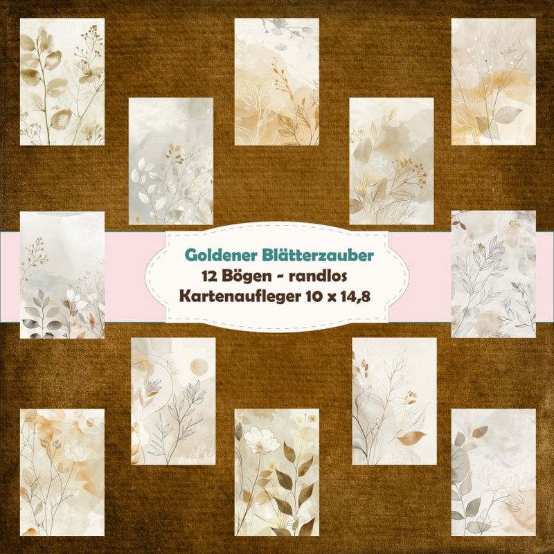 Goldener Blätterzauber - Kartenaufleger- 10 x 15 hochkant/250g - 12 Bögen Goldener Blätterzauber - Kartenaufleger- 10 x 15 hochkant/250g - 12 Bögen