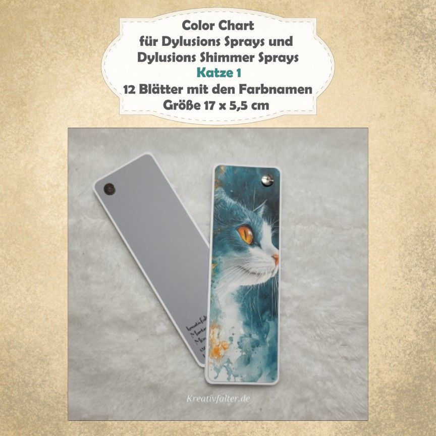 Katze 1 - Color Chart für Dylusions Sprays + Shimmer Sprays - mit 72 Farbfelder