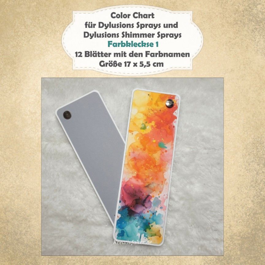 Fabkleckse 1 - Color Chart für Dylusions Sprays + Shimmer Sprays - mit 72 Farbfelder