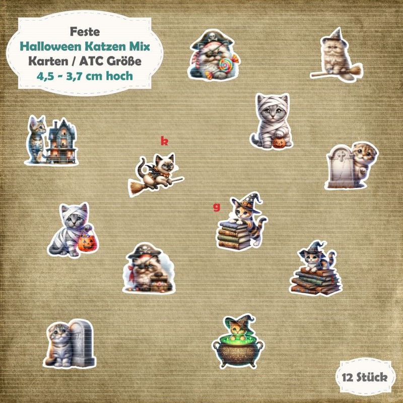Halloween Katzen Mix - Karten / ATC Größe - 12 Stanzteile - Die Cut Halloween Katzen Mix - Karten / ATC Größe - 12 Stanzteile - Die Cut